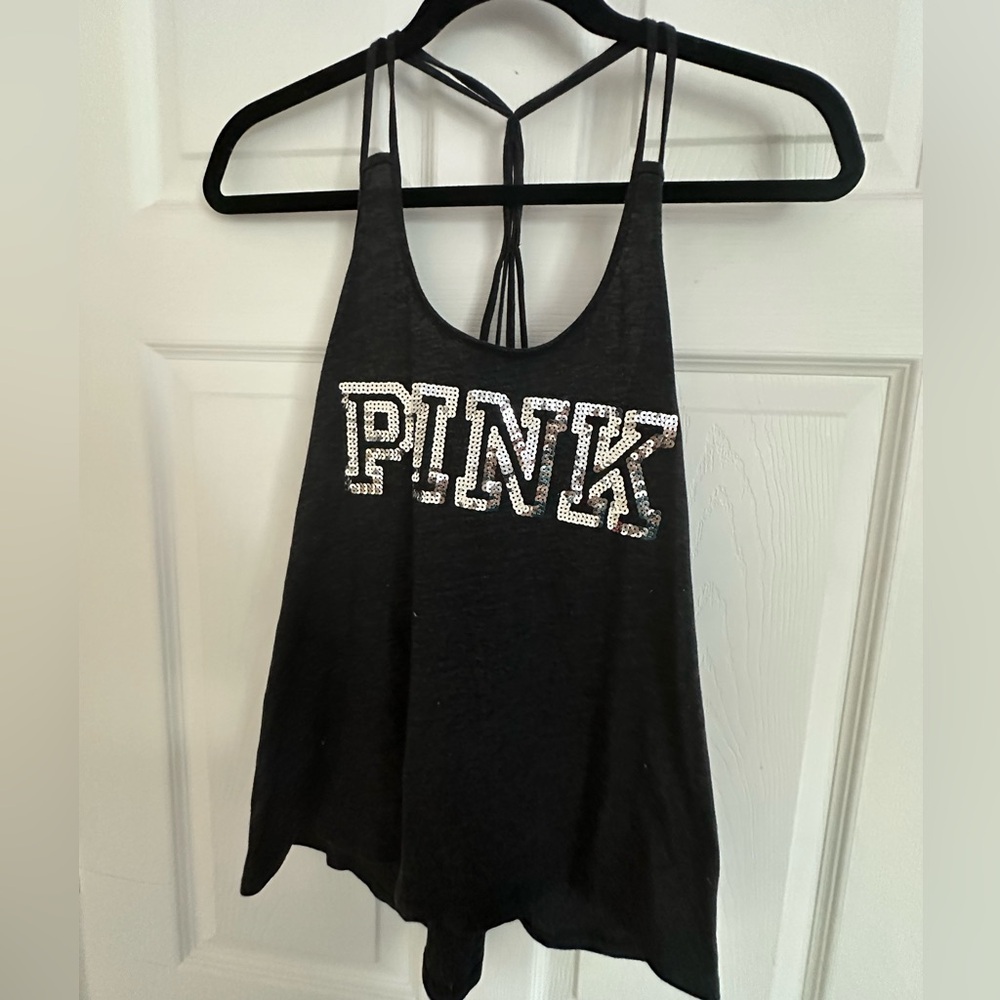Victoria’s Secret PINK Sequined “PINK” Strappy Back Tank Top